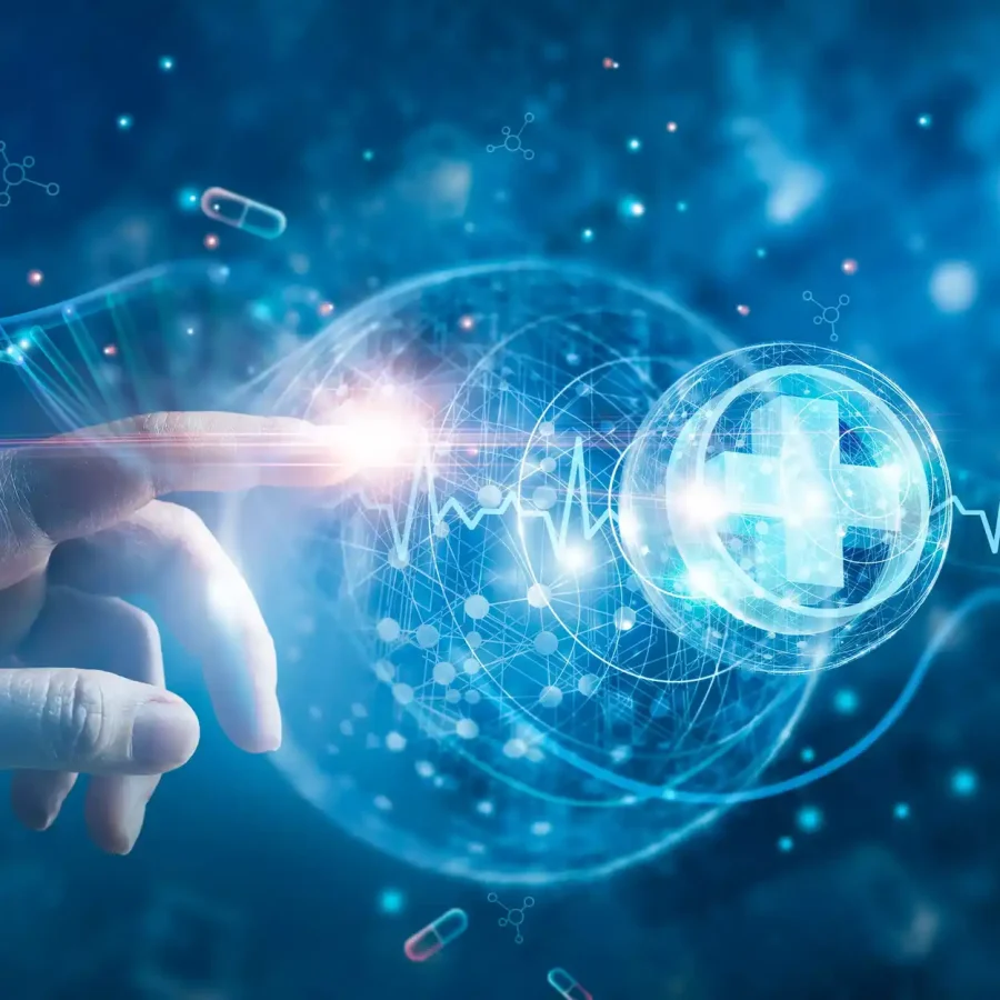 Hand with tech background Banner